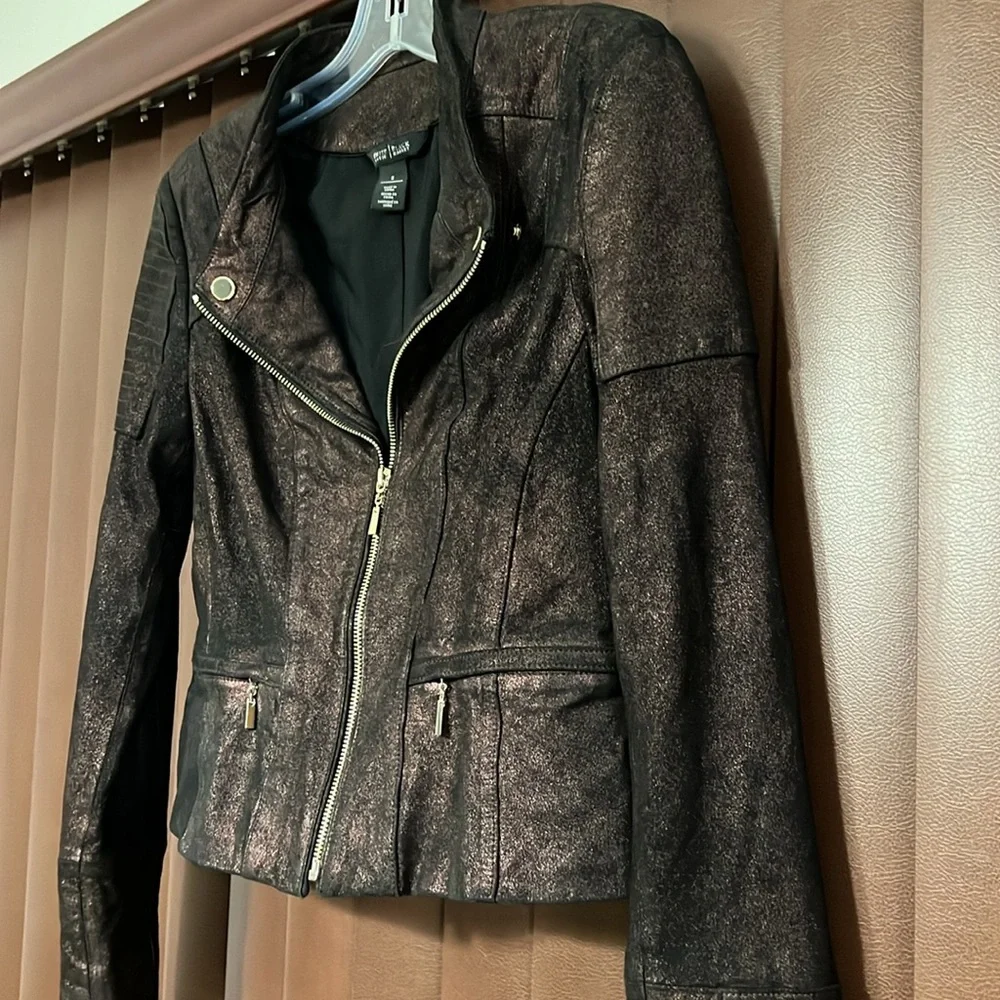 WHBM Motto Metallic Black Suede Faux Jacket Small